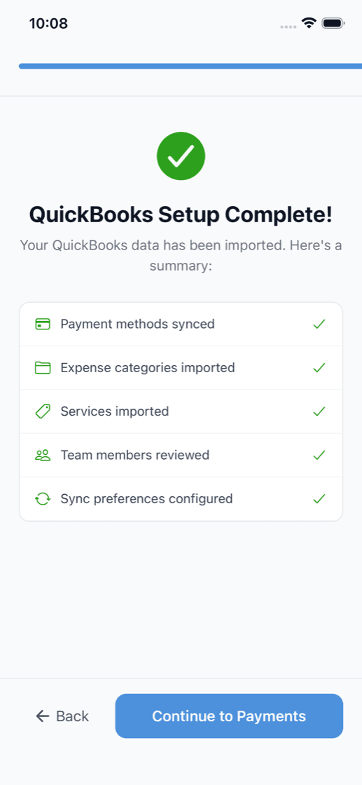 QuickBooks setup complete - all data imported